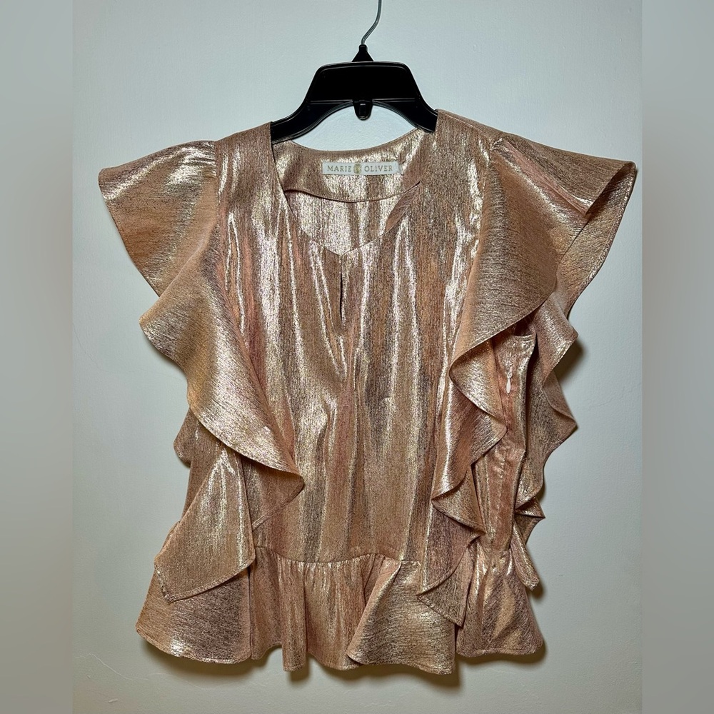 NWT Marie Oliver McKenna metallic rose gold blouse Size XS